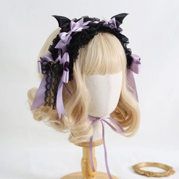 Gothic Lolita Devil Horns Headband Lace Furry Costume Accessory Halloween main image 6